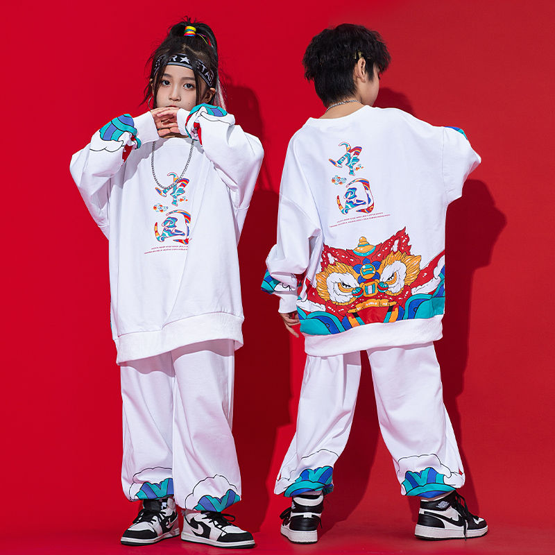 男女童街舞炸街儿童喜庆演出服 小学生运动会衣服中国风啦啦队服装