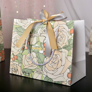 店纸袋子 袋情人节礼物袋高级感手提袋服装 定制礼品袋玫瑰花束包装