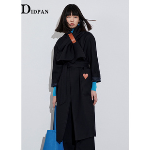 型围巾造型大口袋长大衣 新款 女装 气质设计感H版 风衣冬季 IDPAN时尚