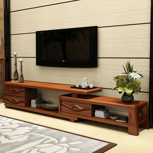 实木伸缩电视柜 新中式 卧室地柜组合 客厅电视机柜简约现代影视柜