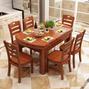 12人小户型桌子 广东全实木橡木餐桌椅组合方圆两用伸缩折叠4