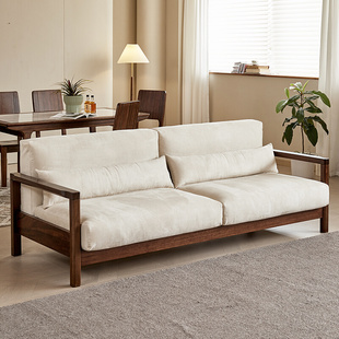 北欧简约现代黑胡桃木沙发组合三人位单人小户型实木沙发客厅家具