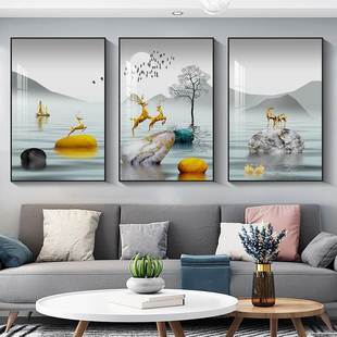 饰沙发背景墙挂画壁画现代简约大气轻奢高档2023新款 客厅三联装