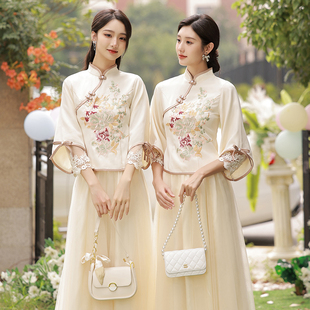 中式 汉服姐妹装 结婚礼服小个子国风旗袍伴娘团裙 伴娘服女2024新款