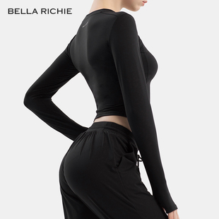 BELLARICHIE 修身 T恤短款 露脐速干跑步健身瑜伽服 运动上衣女长袖
