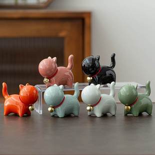 小猫陶瓷小摆件可爱创意简约茶玩汝窑可养工艺品家居桌面茶宠摆件