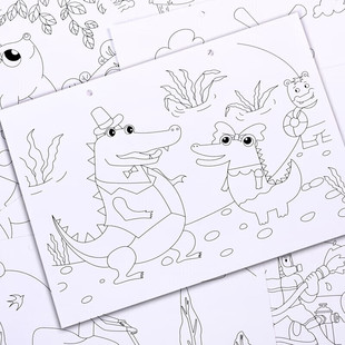 纸老虎涂色卡纸填色幼儿园涂色纸A4单张涂色本绘画画本儿童红 新品