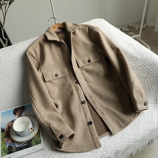 夹克外套 廓形时髦工装 衬衫 式 羊毛混纺男士 瑞典小众簰柜子499