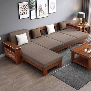 现代简约贵妃转角沙发带储物客厅冬夏两用小户型 实木沙发中式 新款