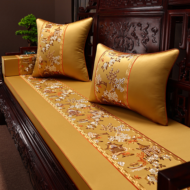 古典刺绣实木家具海绵垫罗汉床加厚座垫定制套罩 红木沙发坐垫中式