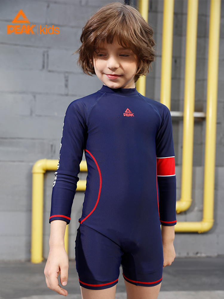 中大童冲浪服 运动防晒速干温泉游泳套装 匹克儿童连体泳衣男童长袖
