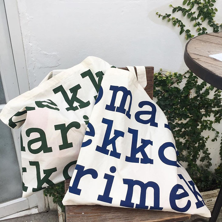 芬兰小众Marimekko字母单肩帆布包网红大容量购物袋旅行妈妈包女