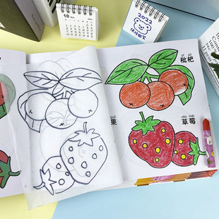 8岁宝宝幼儿园水果蔬菜简笔画入门套装 儿童蒙纸学画描印画画本3