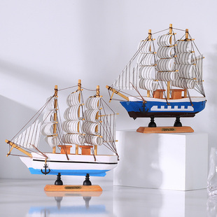 饰品摆件酒柜酒吧摆设 创意地中海木质帆船模型一帆风顺家居房间装