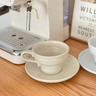 高级杯子设计感小众纯色 咖啡杯碟陶瓷套装 白屿