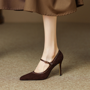 高跟鞋 A.D 女 2022新款 Hepburn 气质性感一字带尖头超细跟单鞋 法式
