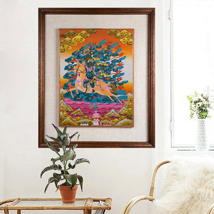 饰挂画天然矿物颜料油画 客厅墙壁玄关装 藏村孜玛护法手绘唐卡中式