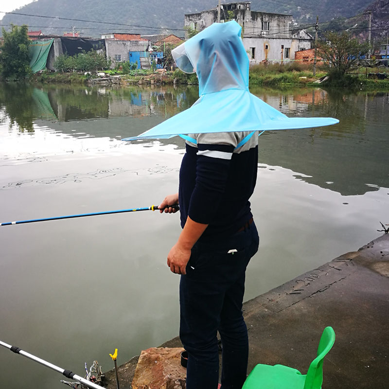 男士 头戴式 备雨具斗篷折叠透明钓鱼雨帽 成人飞碟雨衣雨伞帽垂钓装