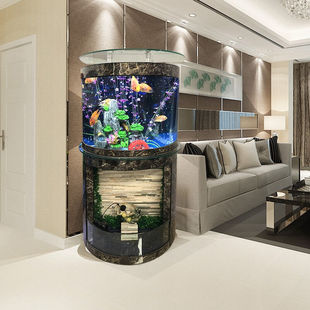 半圆鱼缸水族箱玻璃靠墙隔断屏风创意鱼缸免换水 金点尚品生态欧式