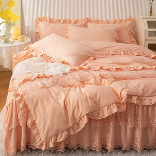 床单被套 四件套公主风纯棉床上4件套床罩款 网红ins全棉蕾丝床裙式
