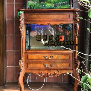 雕花高端复古客厅落地生态鱼缸柜定制 实木鱼缸水族箱家用欧式 美式