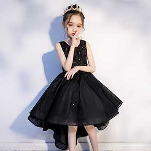 儿童礼服裙高端走秀女童钢琴演奏洋气蓬蓬裙黑色主持人晚礼服周岁