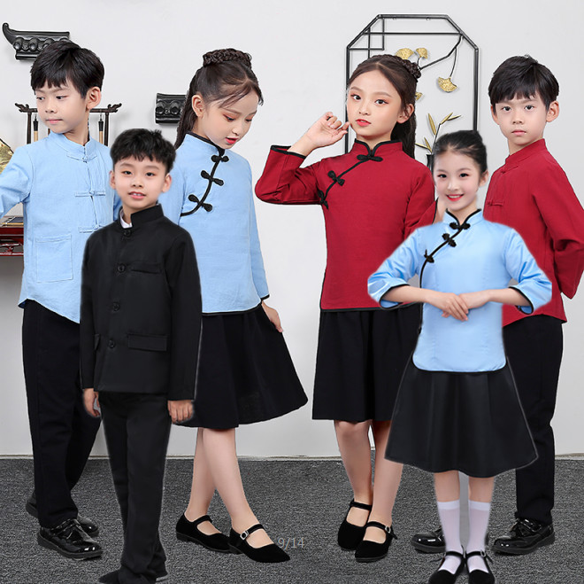 儿童中国风民国服中山装 五四青年服装 民国风演出服表演服装