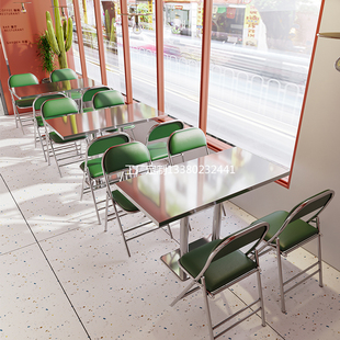 茶餐厅工业风咖啡不锈钢折叠网红奶茶店烘焙蛋糕桌椅卡座组合 港式