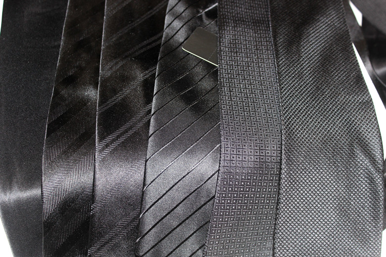 商务手打黑色系列领带质量好 出口原单外贸真丝蚕丝色织提花男正装