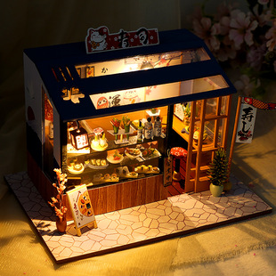 建筑微缩模型玩具生日礼物女 寿司店房子拼装 diy小屋手工制作日式