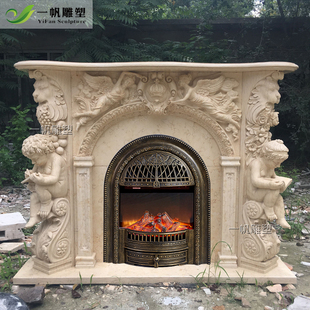 大理石壁炉法式 天使壁炉装 复古石材壁炉石雕人物壁炉法式 饰柜 欧式