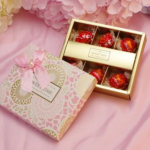 情人节三八节礼物 粉色团花簇锦 瑞士莲巧克力喜糖成品6粒礼盒