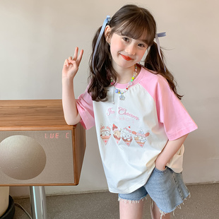韩版 女童短袖 体恤上衣潮 洋气儿童t恤夏季 夏装 小女孩半袖 2024新款