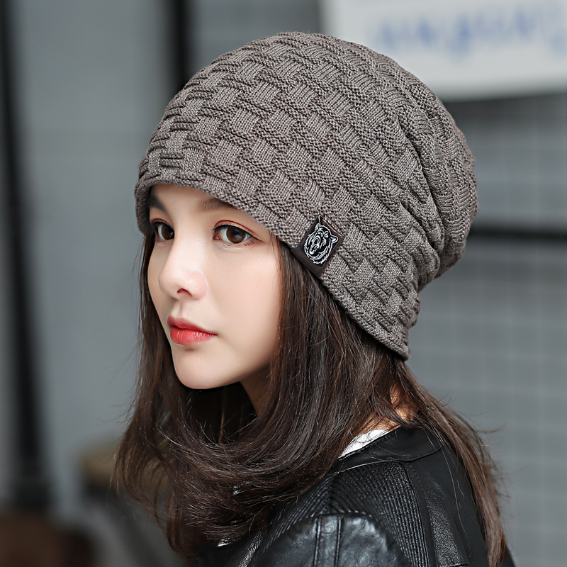 百搭毛线帽套包头加绒帽子 秋冬针织帽保暖护耳帽韩版 韩国男女时尚