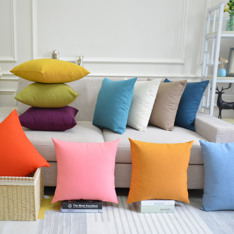 北欧纯色靠垫抱枕亚麻沙发枕套不含芯床枕头客厅正方形大靠枕定制