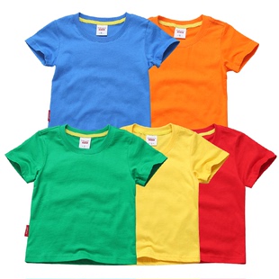 78岁纯棉白黄蓝红色T恤 4宝宝5婴幼儿童6短袖 绿橙色男童女童39夏装
