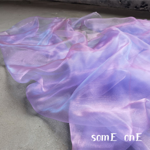 水光纱 雾色紫丁香朦胧纱布 网纱设计师面料 反光纱透明汉服礼服装