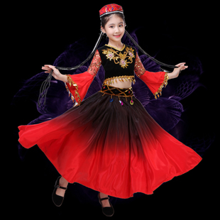 六一儿童演出服 新疆舞蹈演出服儿童民族服维族裙大摆裙少儿装 新款