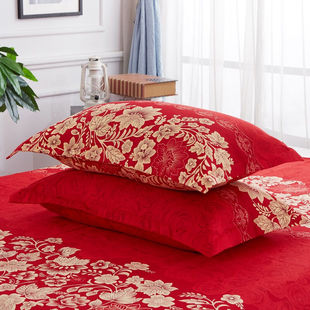 富贵花 厂家棉枕套单双人结婚庆大红侣枕头枕芯套48x74一对两只装