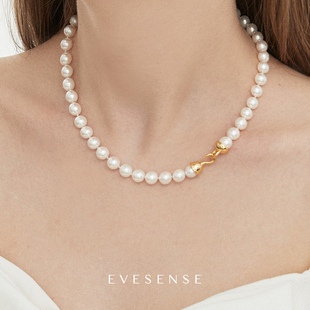 EVESENSE高级正圆施家强光珍珠项链轻奢原创设计感毛衣链锁骨链