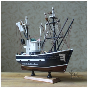 饰木质工艺船实木手工小号帆船 地中海渔船模型摆设家居装 24cm欧式