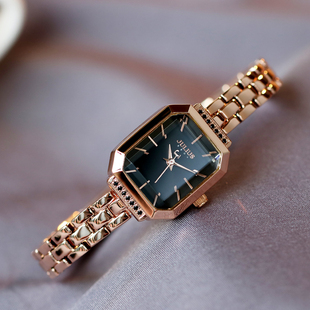 新款 复古钢带手表女时尚 聚利时韩版 OL气质方形小表盘防水女表 正品