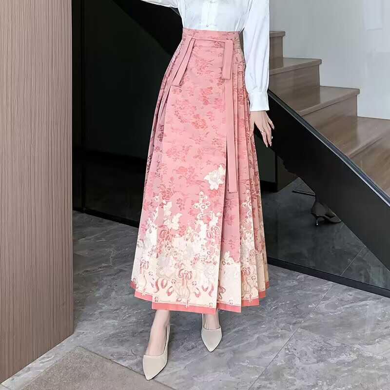 裙子 新款 小个子套装 长款 国风改良汉服粉色马面裙女春装 新中式