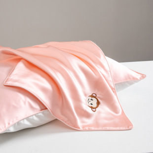 冰丝枕巾 夏季 重磅丝绸刺绣儿童真丝枕套100%桑蚕丝枕头套一只装