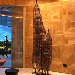 锻铜雕塑酒店大堂装 饰软装 设计师定制竹笼五件套编织创意摆件 个性