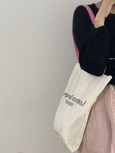 撞色字母印花帆布包单肩包女环保袋购物袋休闲百搭大容量书包 韩版