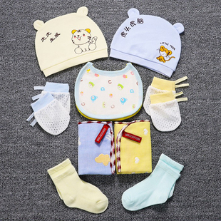 婴儿套装 新生儿帽子0到3个月夏季 纯棉胎帽初生宝宝用袜子手套 薄款