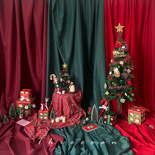 饰写真摄影道具 圣诞节拍照背景布墨绿酒红大红ins网红挂墙复古装
