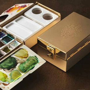 画架多功能调色盒 复刻黄铜电镀水彩盒便携调色盒盘保湿
