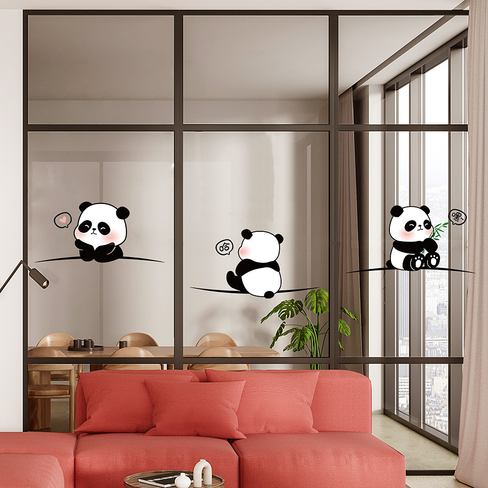 饰静电贴纸 可爱小熊猫透明玻璃防撞提示贴小动物厨房卫生间移门装